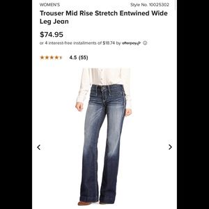 ARIAT Trouser Mid Rise Stretch Entwined Wide
Leg Jean